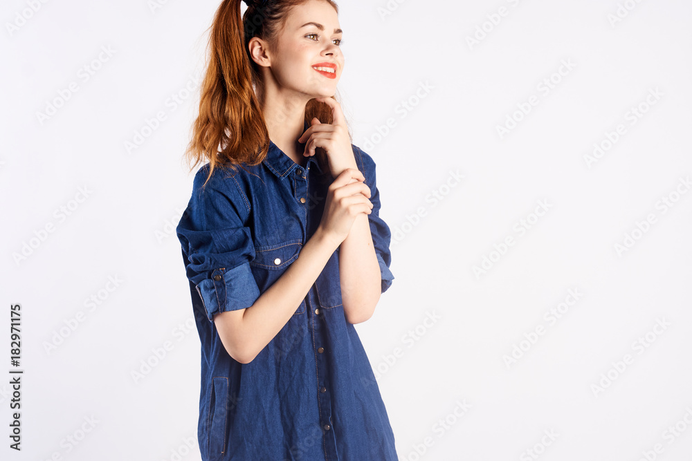 Girl teenager on white isolated background, smile, emotions Girl teenager on white isolated background, smile, emotions