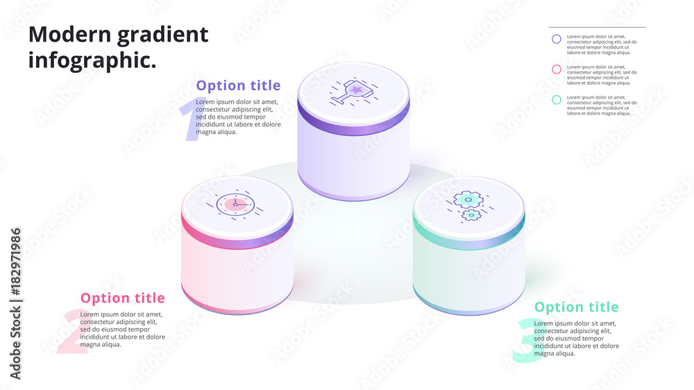 Business 3 step process chart infographics with 3d columns. Circle ...