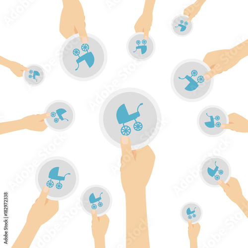 Hand hält Symbol - Kinderwagen