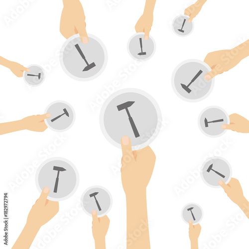 Hände zeigen Hammer