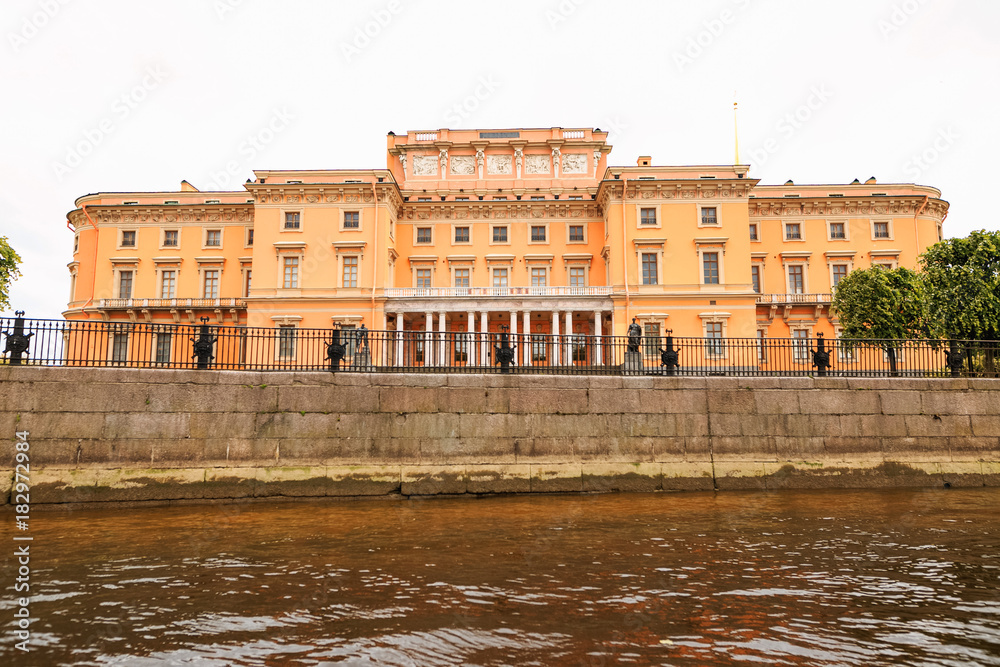 Petersburg, Russia - June 30, 2017: Beautiful building on the bank of the Neva River.
