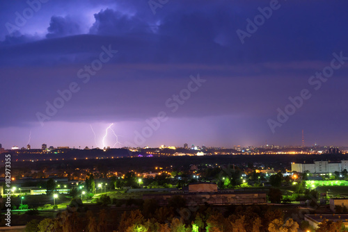 Night sky with lightning in the city