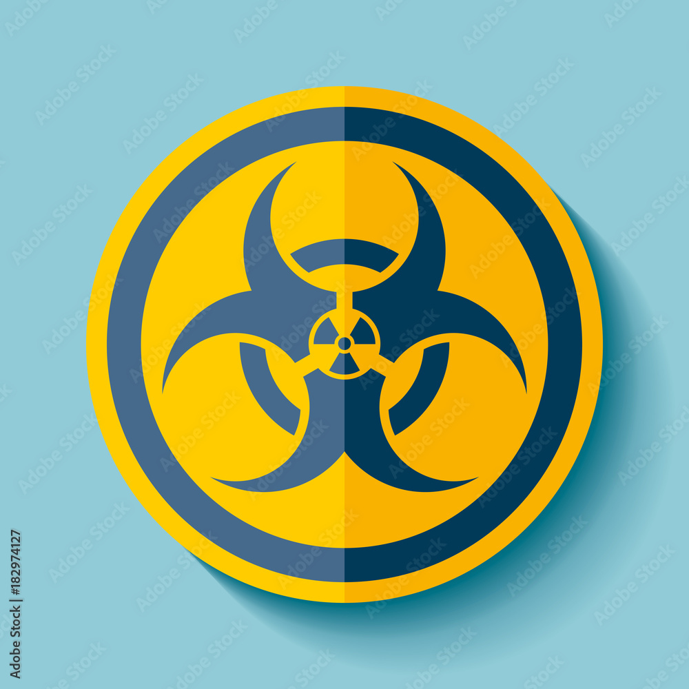 Biohazard sign icon in flat style on blue background, denger toxic and radiation emblem, vector design illustration for you project Biohazard sign icon in flat style on blue background, denger toxic and radiation emblem, vector design illustration for you project