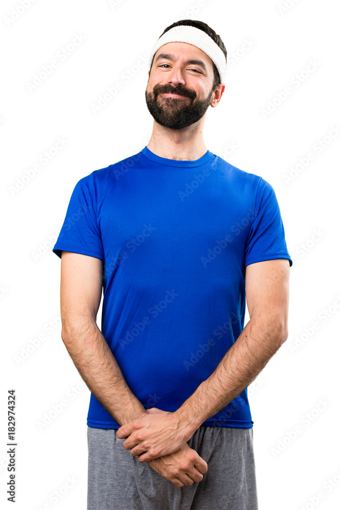 Happy funny sportsman on isolated white background Happy funny sportsman on isolated white background