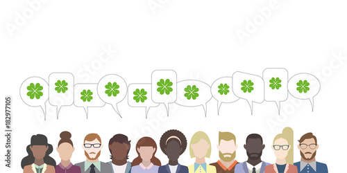 Leute mit Sprechblasen - vierblättriges Kleeblatt