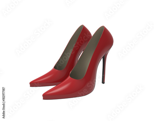 3D Red girl shoes on white background