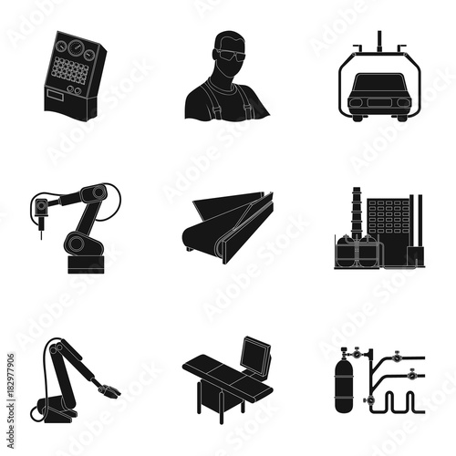 Automotive industry and other web icon in black style.Automated production systems icons in set collection.