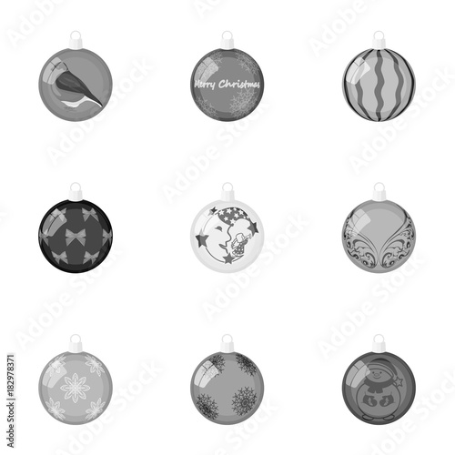 Toys for a Christmas tree monochrome icons in set collection for design.New Year ballsvector symbol stock web illustration. photo