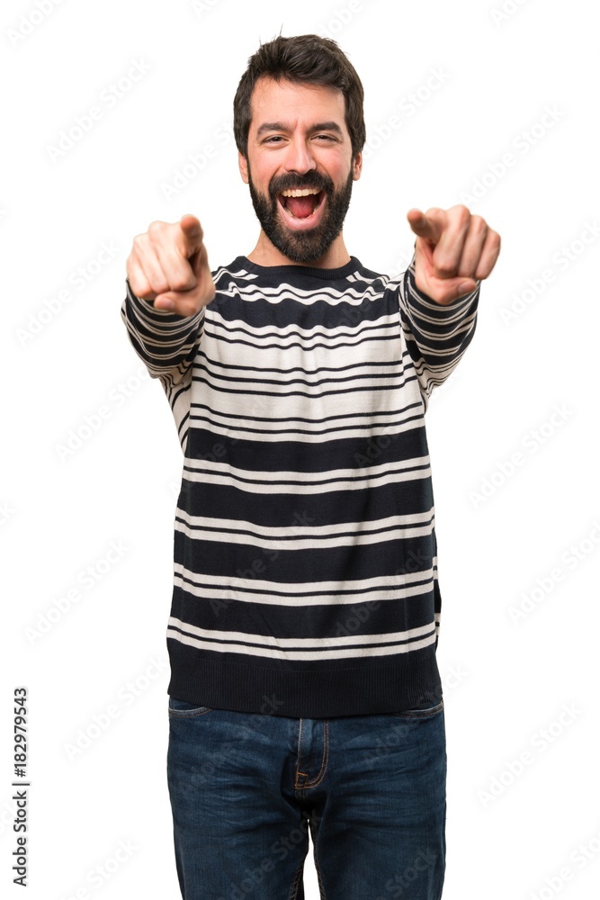 Man with beard pointing to the front Man with beard pointing to the front