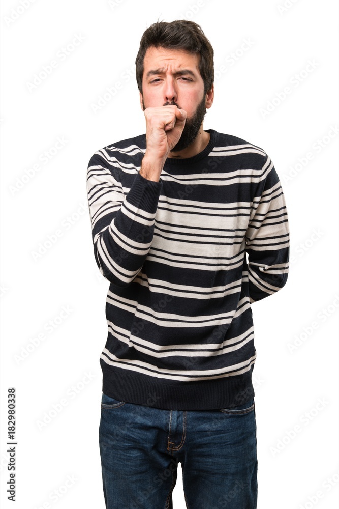 Man with beard coughing a lot Man with beard coughing a lot