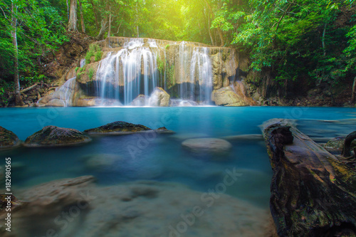 Waterfall with tree in deep forest, Kanchanaburi, Thailand