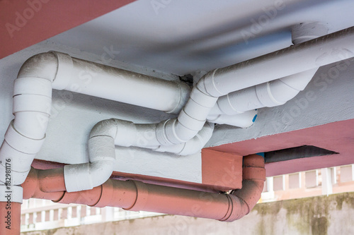 Water pipe system setup on structure of the building.