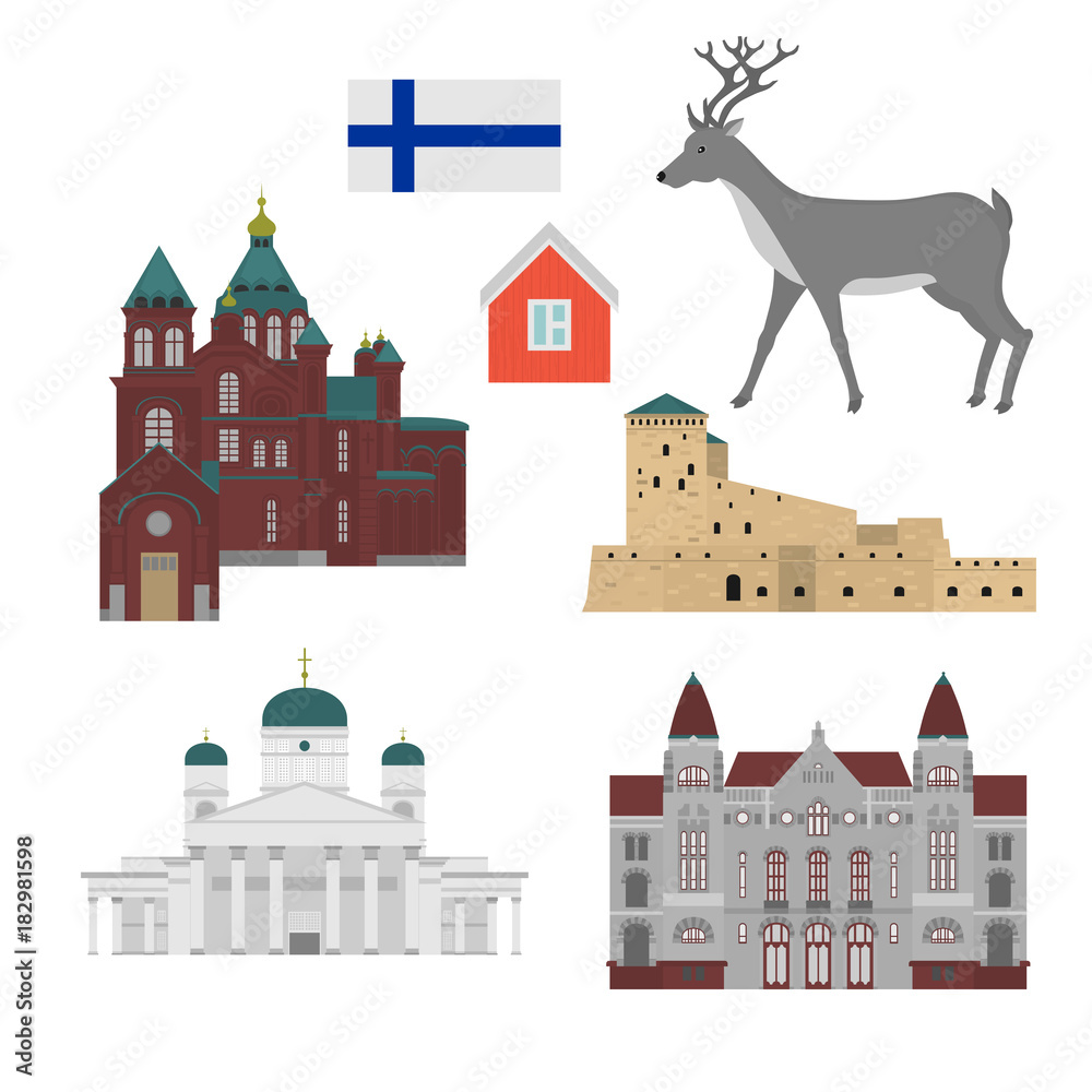 Flat building of Finland country, travel icon landmark . Helsinki City architecture. World European travel vacation sightseeing.