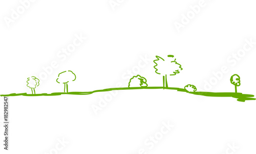 Wald Panorama Grün Band Banner Hintergrund Bäume Zeichnung