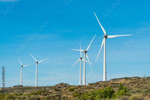 Wind turbines in a rocky mountains in Portugal