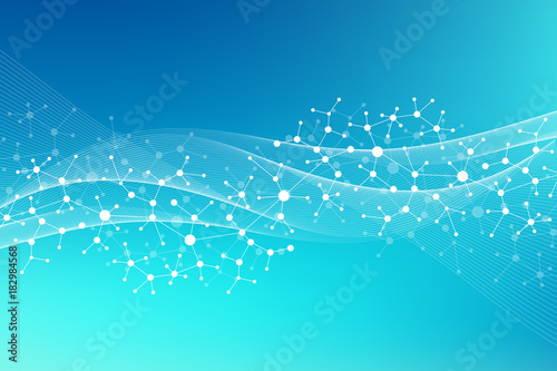 Modern Structure Molecule DNA. Atom. Molecule and communication background for medicine, science, technology, chemistry. Medical scientific backdrop.