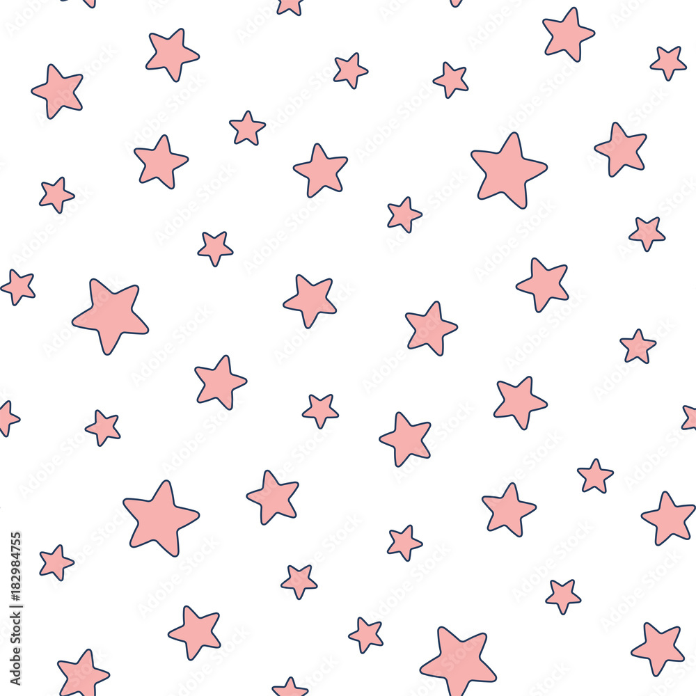 Hand drawn seamless vector pattern with pink stars on a white background.  Design concept for Christmas, kids textile print, wallpaper, wrapping  paper. Stock Vector | Adobe Stock