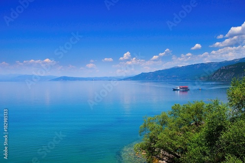 Boat sailing on the Ohrid lake, Albania