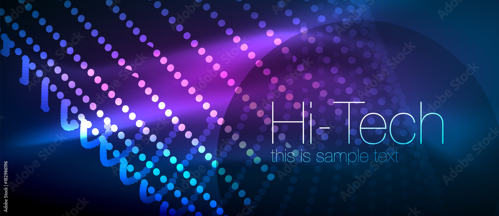 Obraz premium Hi-tech futuristic techno background, neon shapes and dots