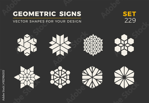 Set of eight minimalistic trendy shapes. Stylish vector logo emblems for Your design. Simple geometric signs collection.