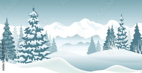 Winter vector background in blue tones. New Year's landscape. EPS 10