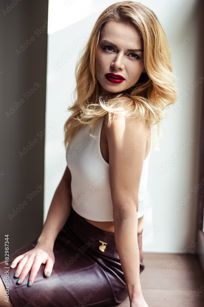 Portrait of beautiful tender young woman in stylish casual clothes. Fashion beauty photo Portrait of beautiful tender young woman in stylish casual clothes. Fashion beauty photo