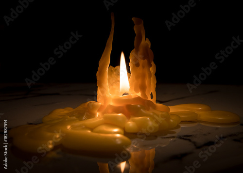 Closeup of a nearly burned down candle