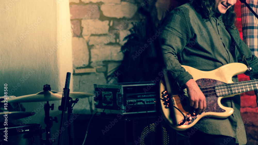 Obraz premium bass player having fun playing a live show with his band
