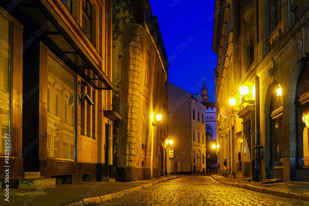 street view of downtown in Riga city, Latvia
