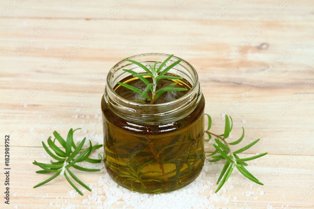 Homemade organic rosemary oil. Homemade organic rosemary oil.