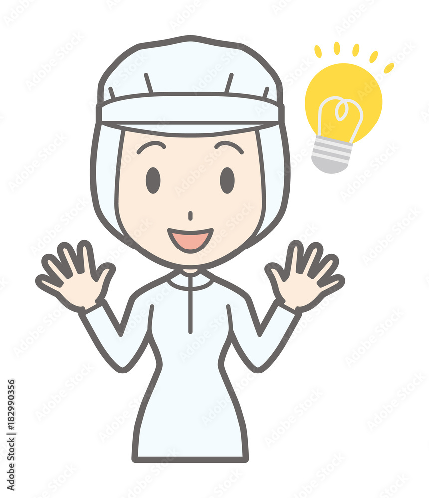 A female worker wearing white sanitary wears is drawing an idea A female worker wearing white sanitary wears is drawing an idea