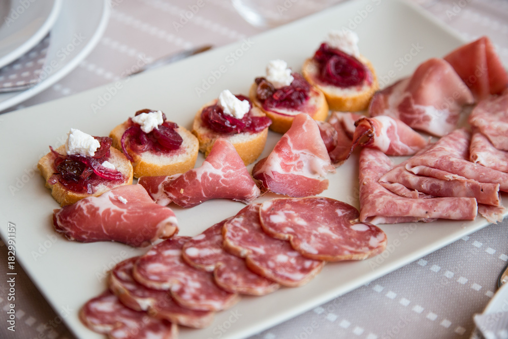 typical appetizer of the Piedmont piedmont region with cured meats
