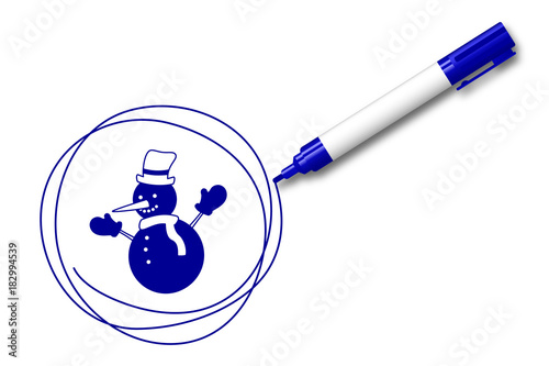 blauer Filzstift kreist ein Schneemann
