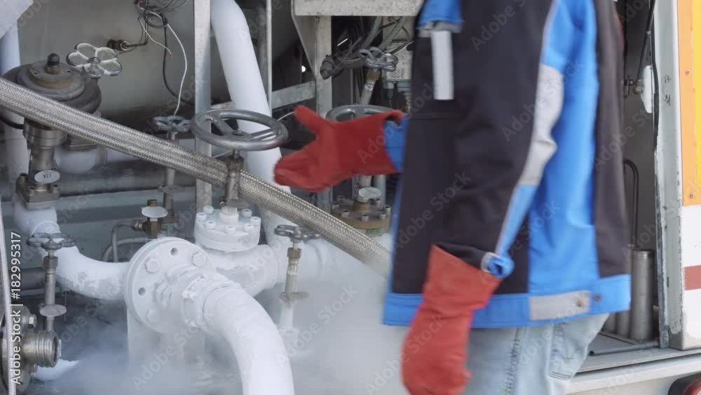Worker turning valve in steaming cryogenic system Worker turning valve in steaming cryogenic system