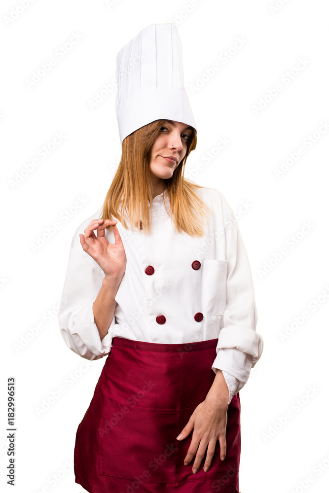 Beautiful chef woman proud of herself