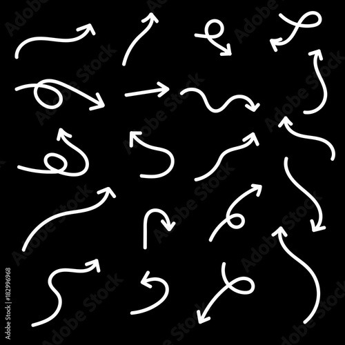 Vector of hand drawn arrows set isolated on a white background.