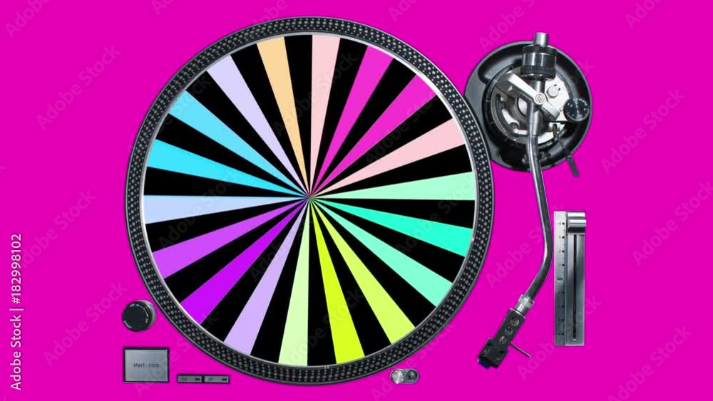 a cutout of a vinyl record player with hypnotic motion graphics backgrounds