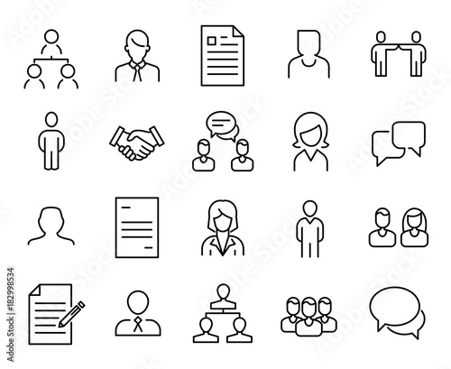Simple collection of recruitment related line icons.