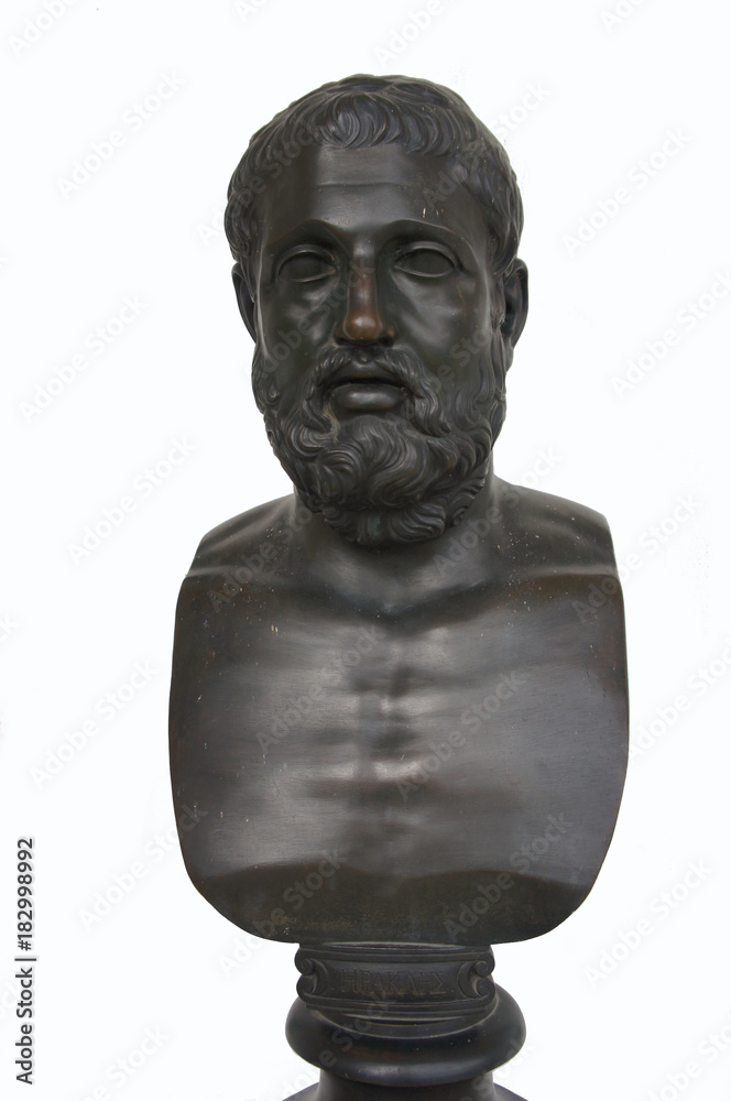 Bronze statue or bust of ancient greek hero and god heracles with words Bronze statue or bust of ancient greek hero and god heracles with words