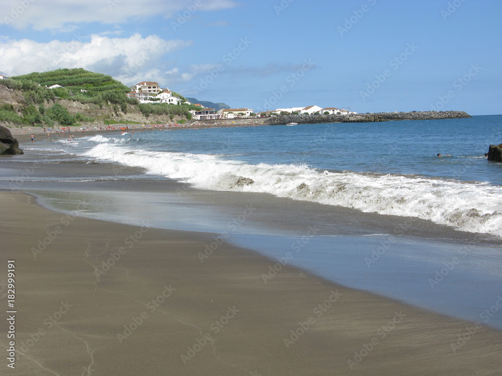 Sandy beach at Ribeira Quente, Sao Miguel island, The Azores