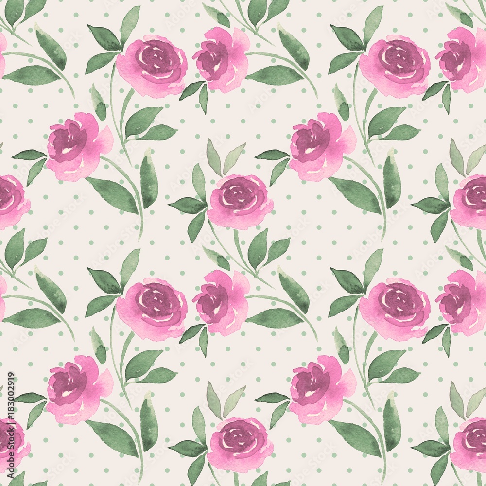 Floral seamless pattern 32. Watercolor background with pink flowers