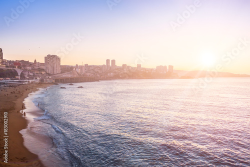 Evening coastline in Vina del Mar, Chile photo