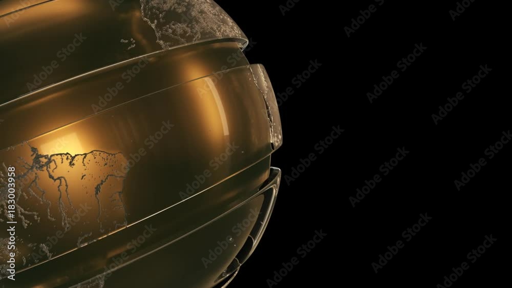 Earth Globe glass sphere rotation.PNG Alpha.Golden earth map.Good for broadcast news intro. Beautiful 3D render of metal and grass.Type 1