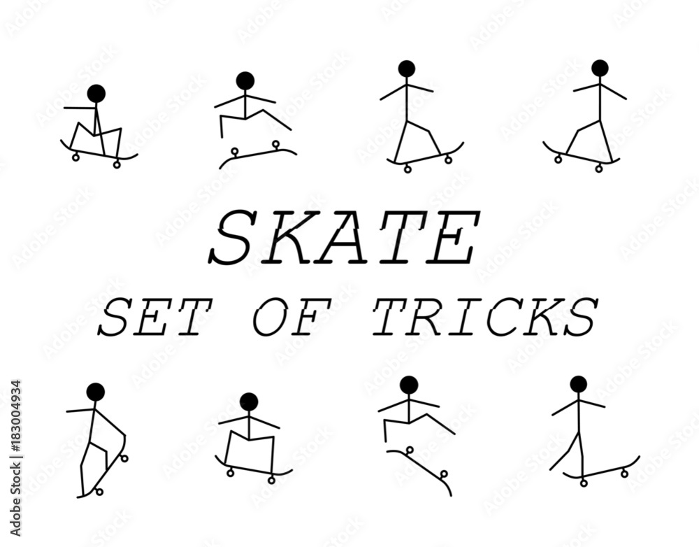 stick figure vector set of tticks skateboard Stock Vector | Adobe Stock