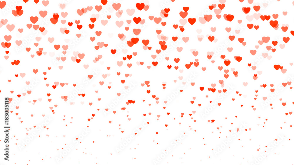 Heart halftone Valentine`s day background. Red transparent hearts on white. Vector illustration
