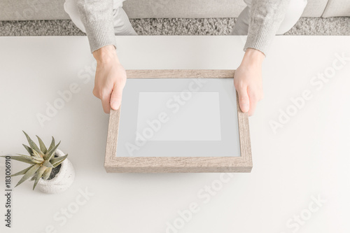 Wooden Picture Frame with Mat Mockup