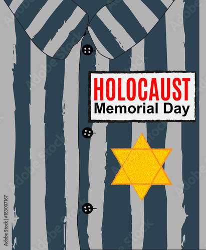 Holocaust RMemorial Day. Yellow Star David. International Day of Fascist Concentration Camps and Ghetto Prisoners Liberation card whith hand and barbed wire Vector illustration
