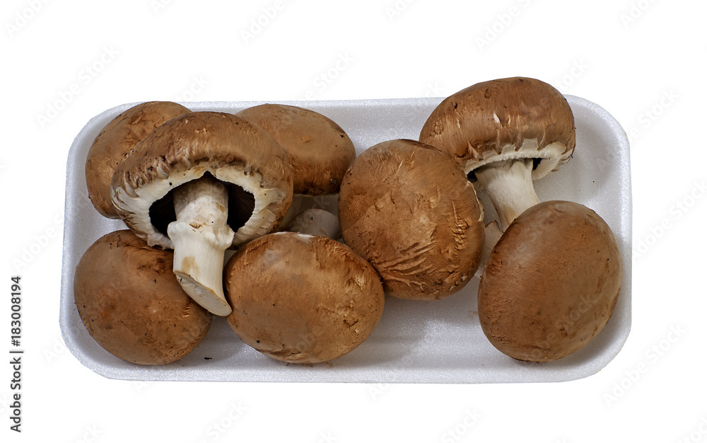 Fresh Cremini mushrooms in a container Fresh Cremini mushrooms in a container