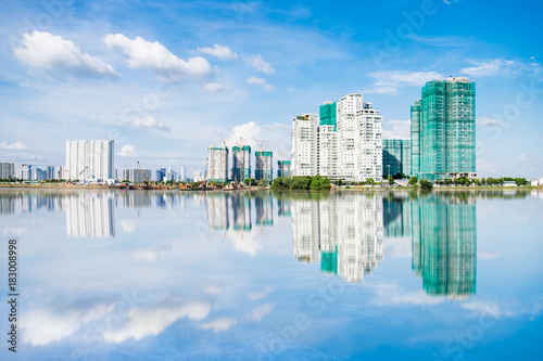 View of Ho Chi Minh City harbor from the river