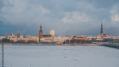 Riga Down Town winter, Daugava river, snow, X-mass time, sunny day